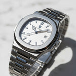 Men’s Stainless Steel Quartz Watch with White Textured Dial