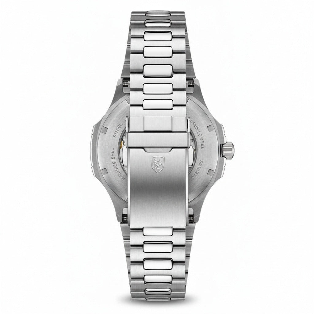 Men’s Stainless Steel Quartz Watch with White Textured Dial