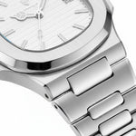 Men’s Stainless Steel Quartz Watch with White Textured Dial