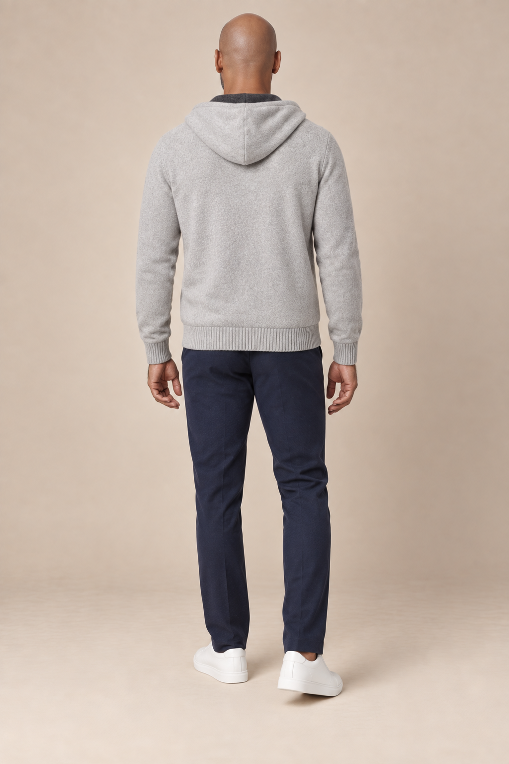 Men’s 100% Cashmere Full-Zip Hoodie with Contrast Trim