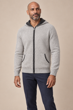 Men’s 100% Cashmere Full-Zip Hoodie with Contrast Trim