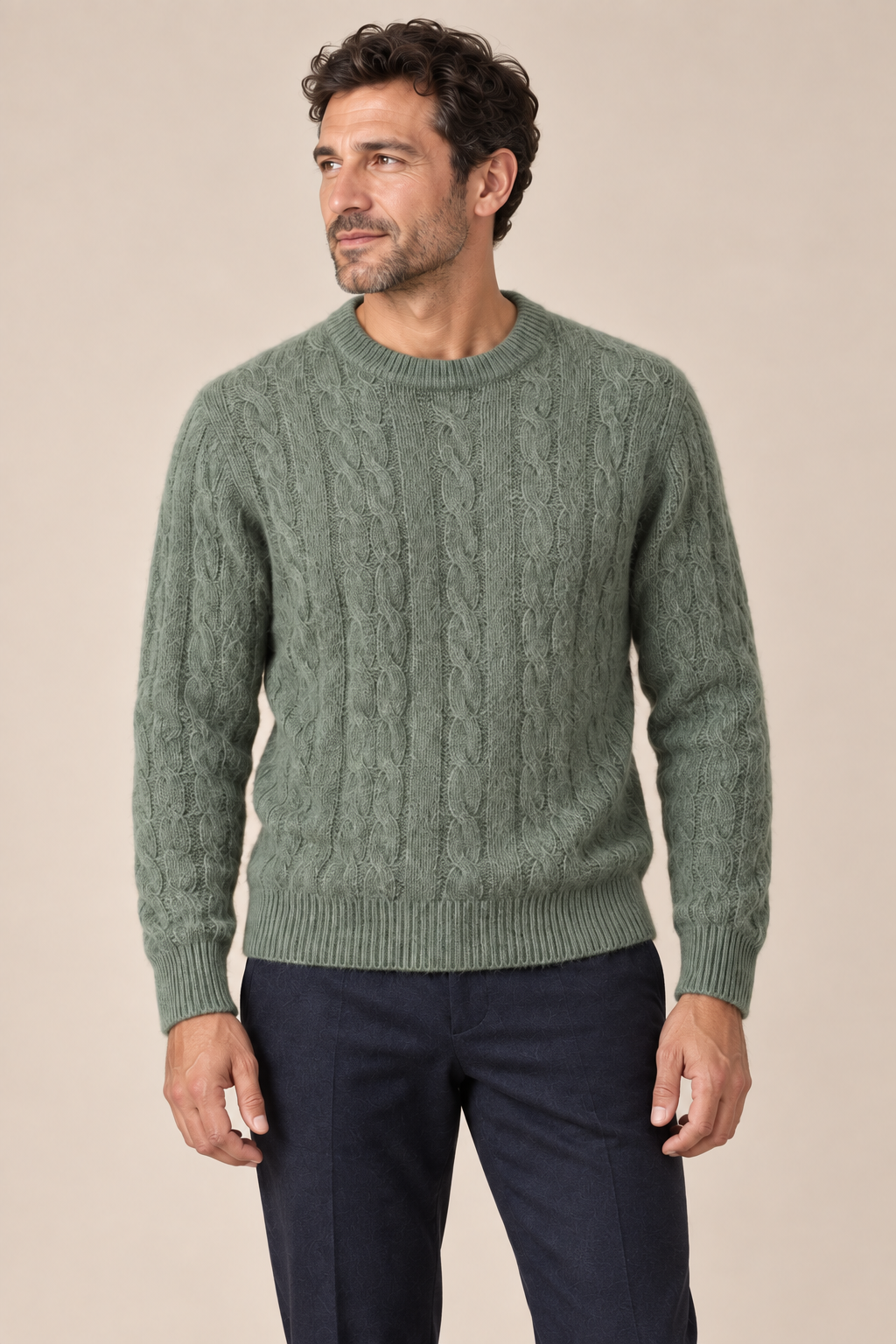 Men’s 100% Pure Cashmere Cable-Knit Crew-Neck Jumper