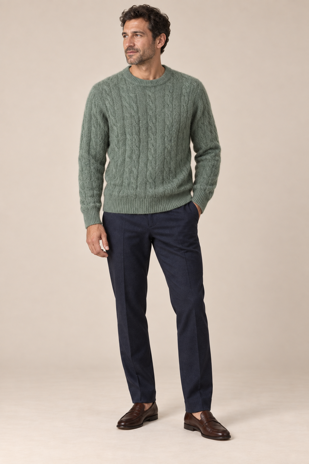 Men’s 100% Pure Cashmere Cable-Knit Crew-Neck Jumper