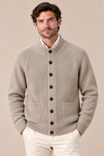 Men’s 100% Cashmere Single-Breasted Half-Turtleneck Cardigan