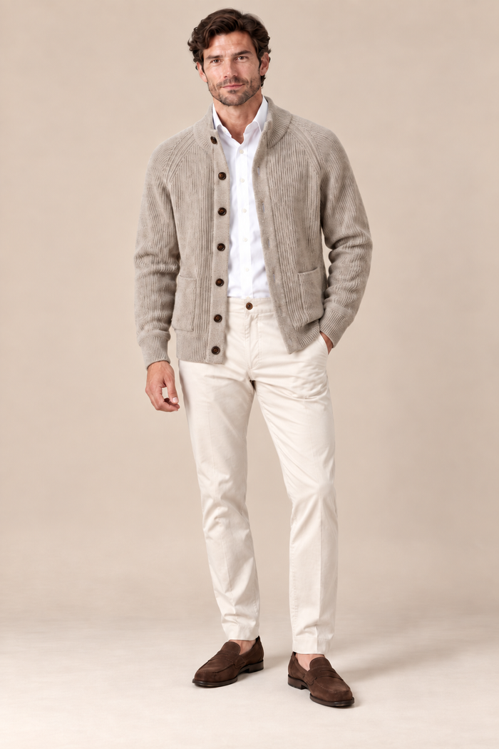Men’s 100% Cashmere Single-Breasted Half-Turtleneck Cardigan