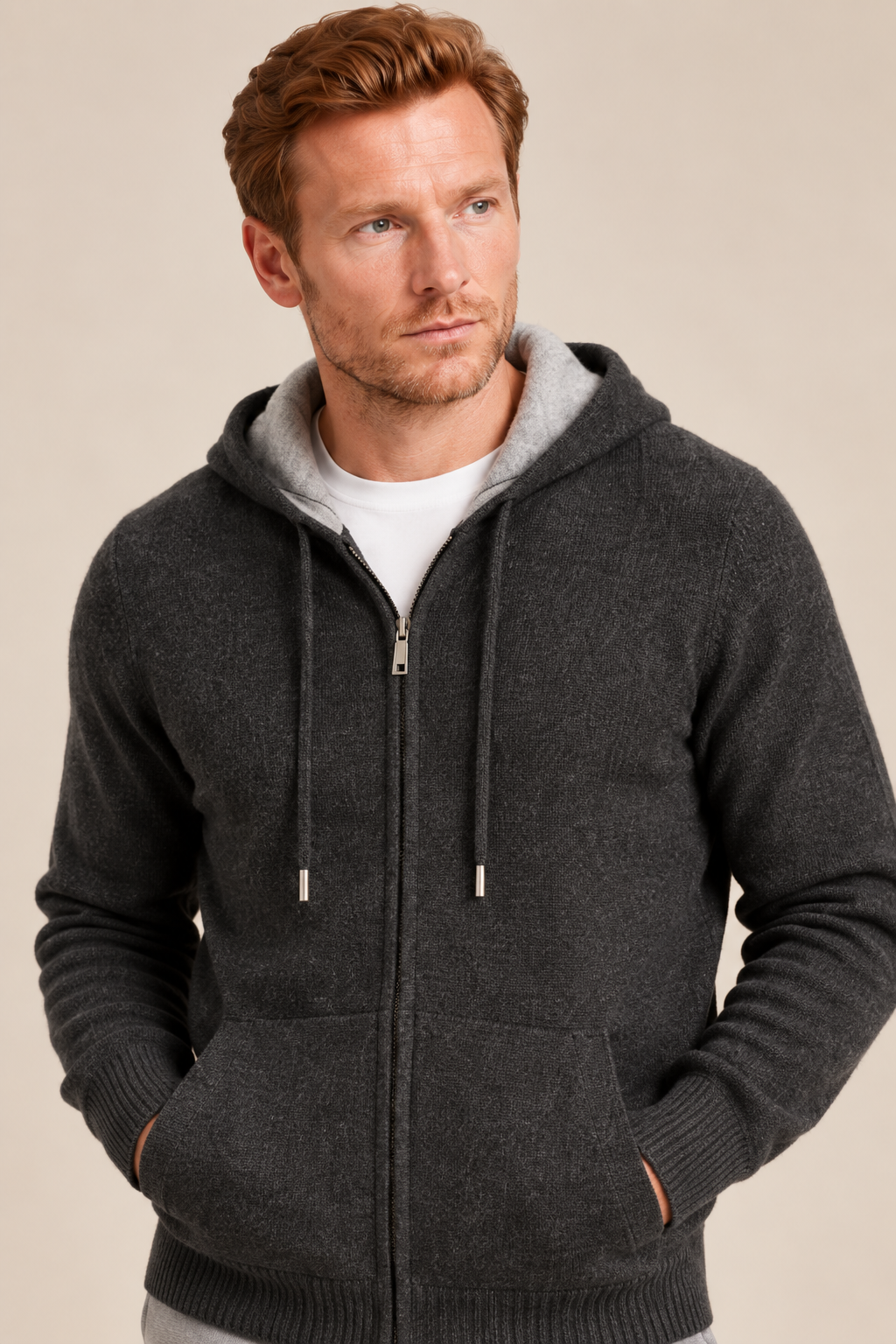 Men’s 100% Merino Wool Full-Zip Knitted Hoodie