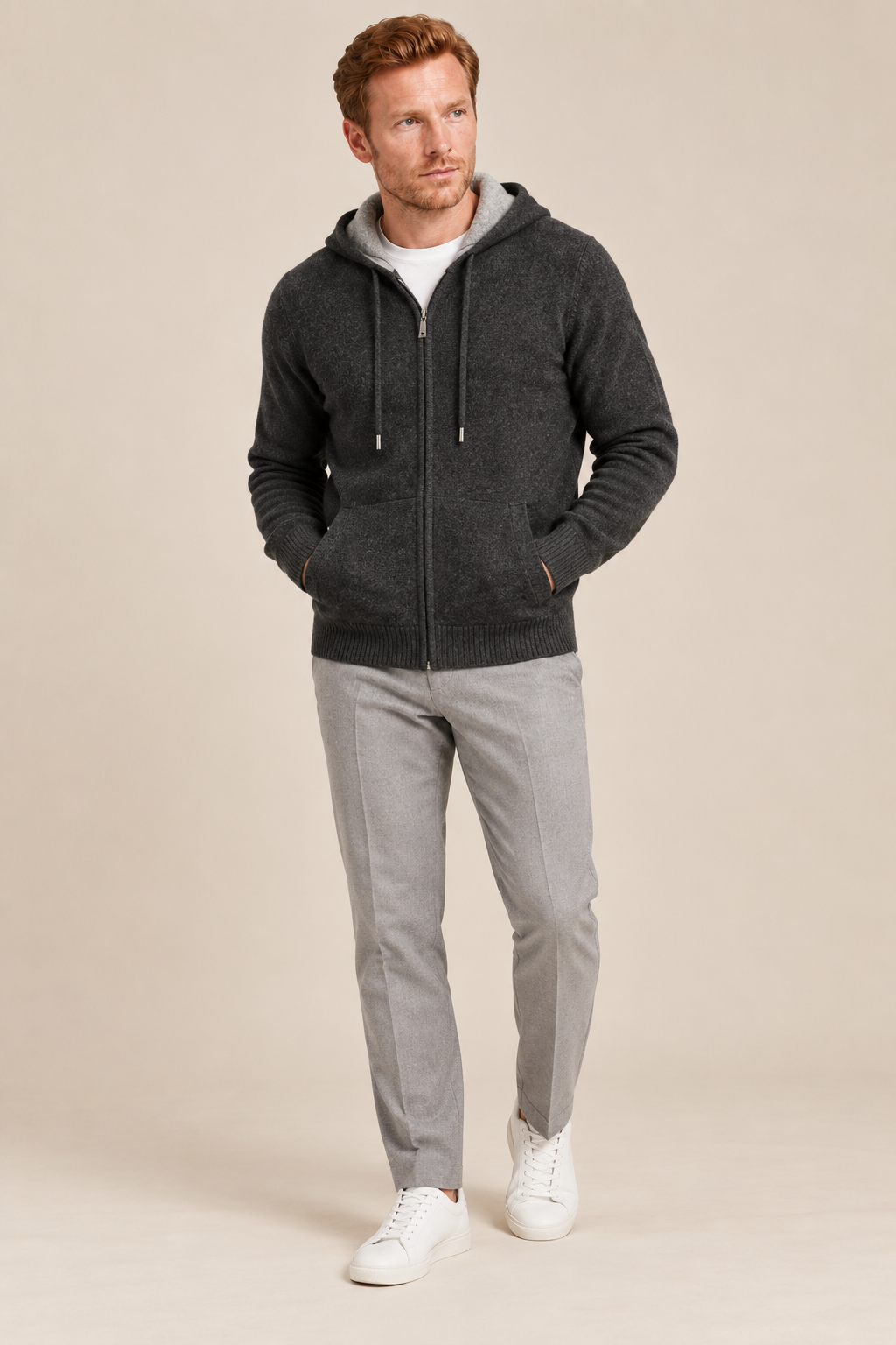 Men’s 100% Merino Wool Full-Zip Knitted Hoodie