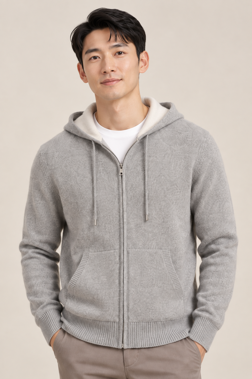 Men’s 100% Merino Wool Full-Zip Knitted Hoodie