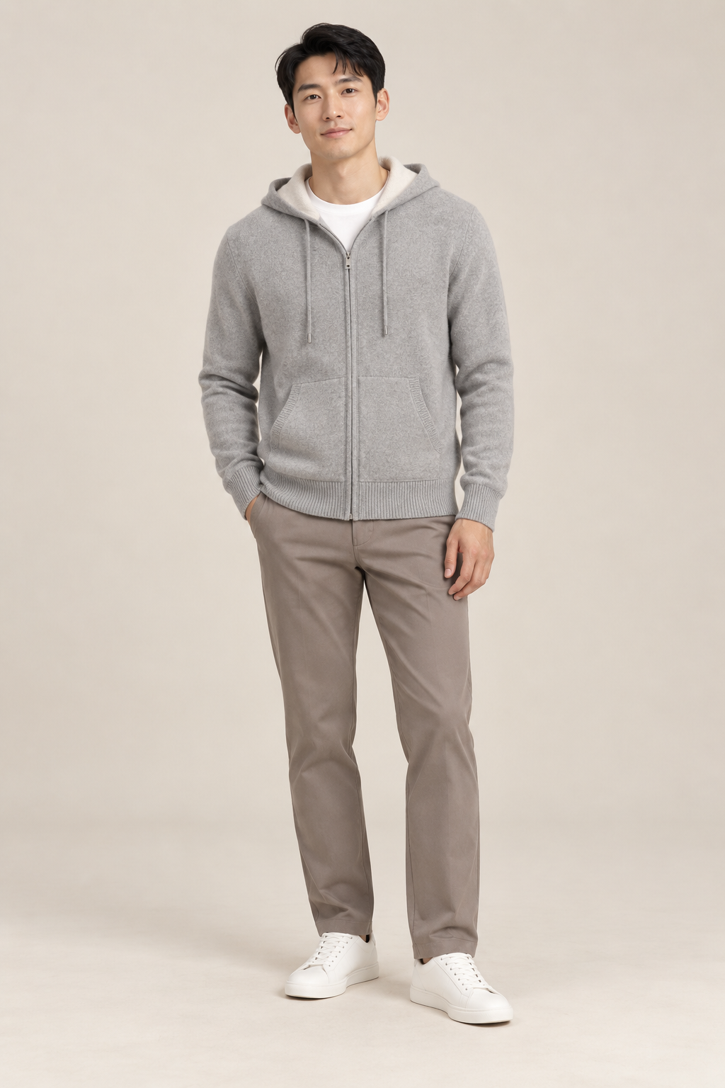 Men’s 100% Merino Wool Full-Zip Knitted Hoodie