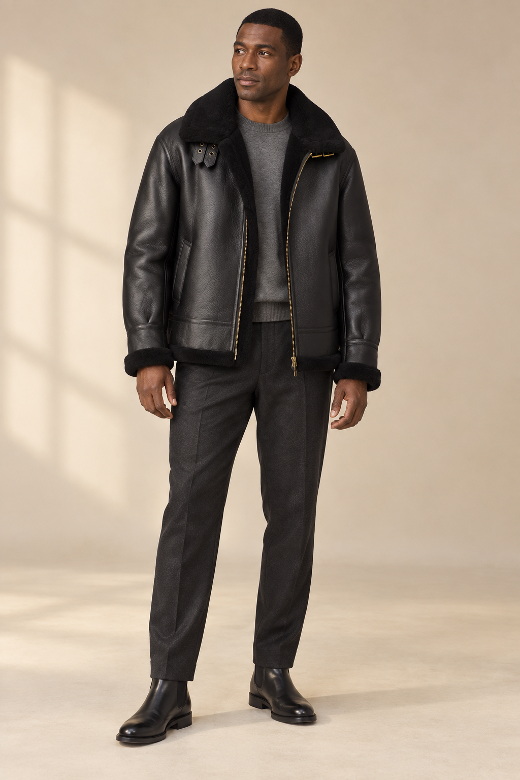 Men’s 100% Natural Sheepskin Shearling Jacket with Fur Lining