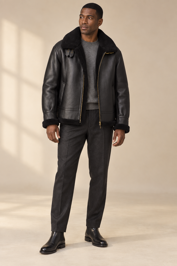 Men’s 100% Natural Sheepskin Shearling Jacket with Fur Lining