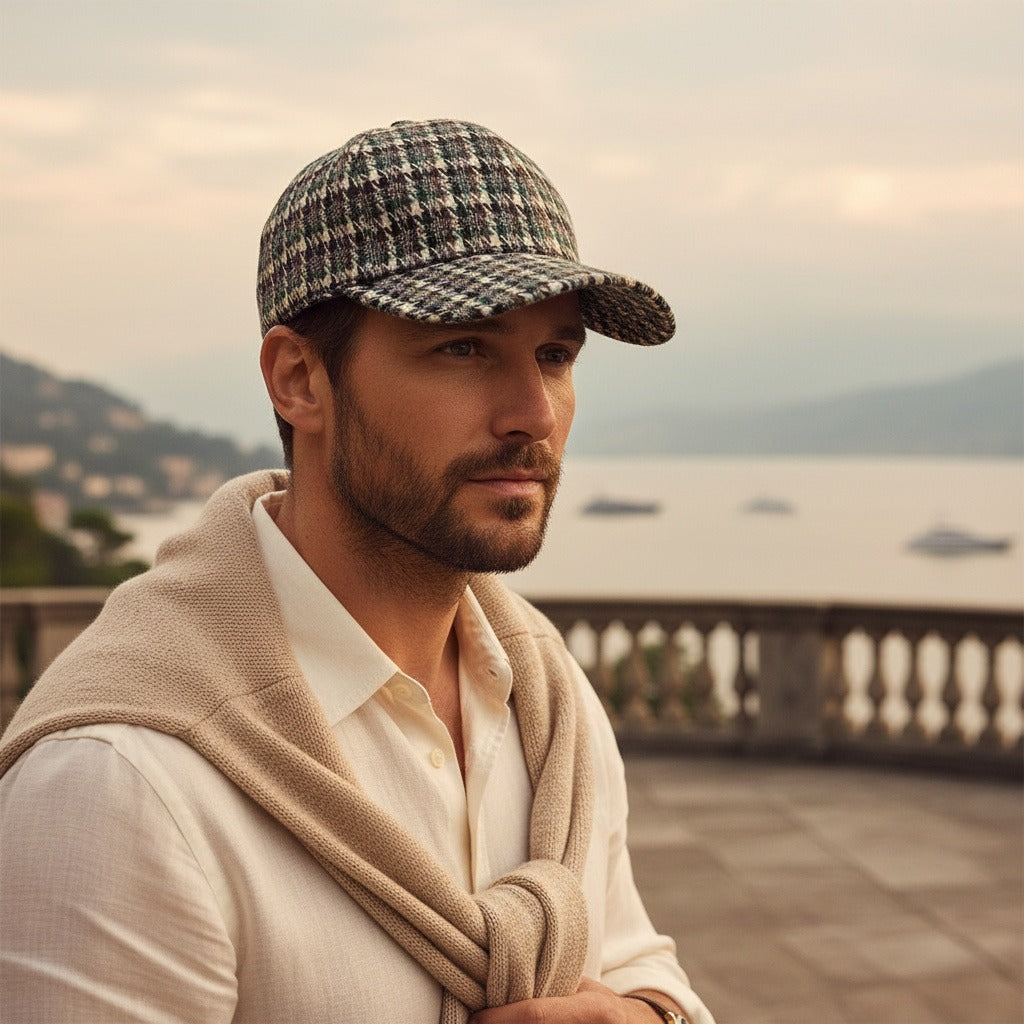 Men’s Houndstooth Check Baseball Cap with Curved Brim