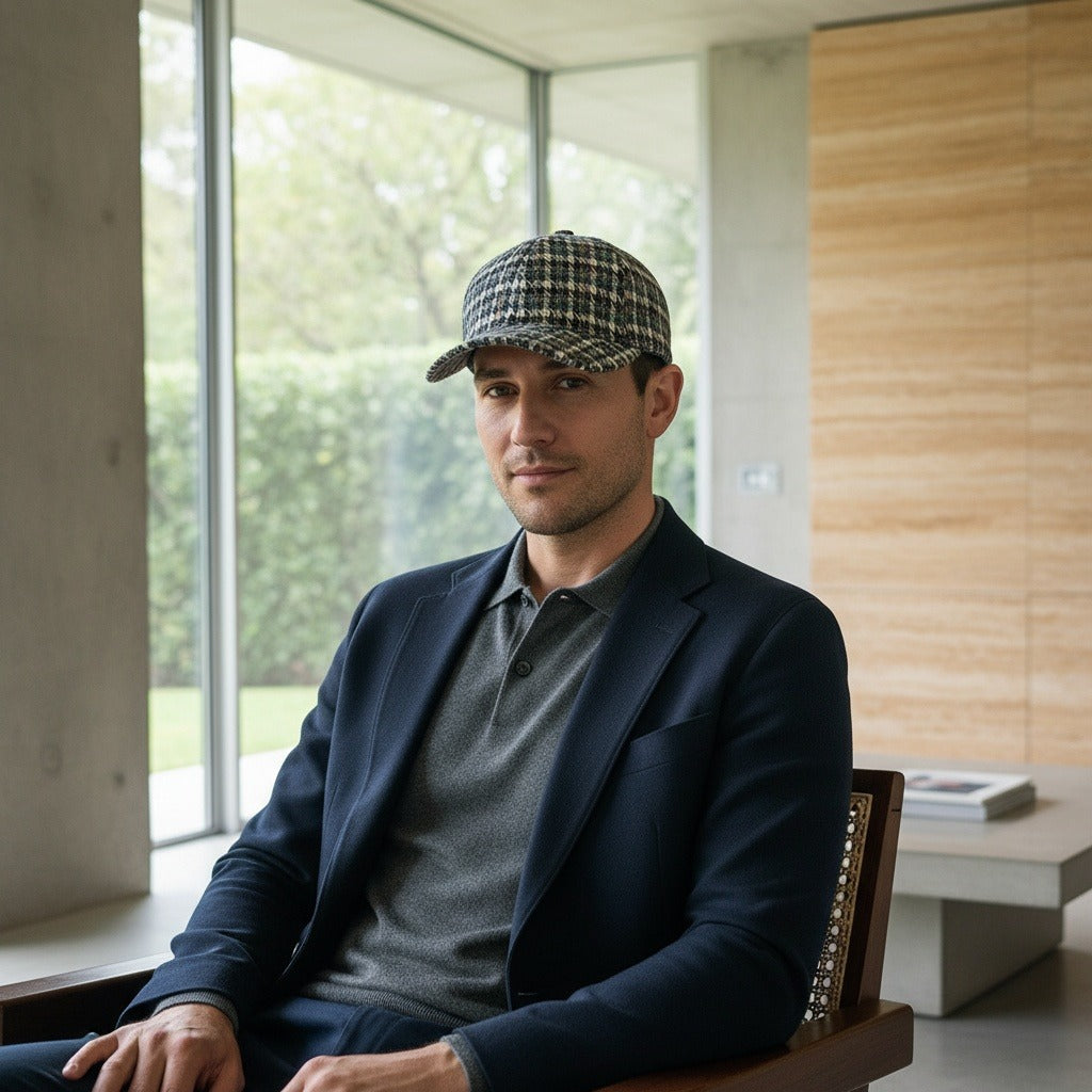 Men’s Houndstooth Check Baseball Cap with Curved Brim