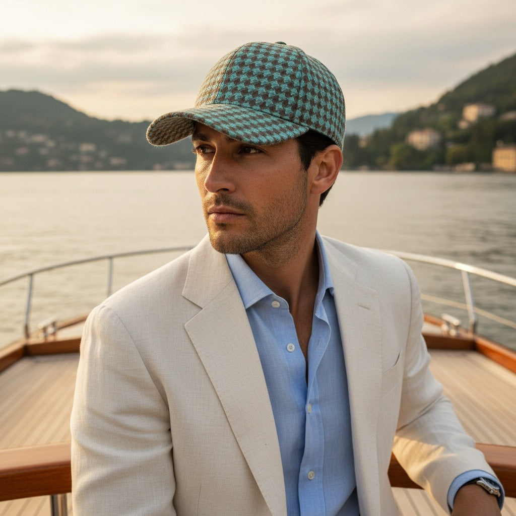 Men’s Houndstooth Check Baseball Cap with Curved Brim