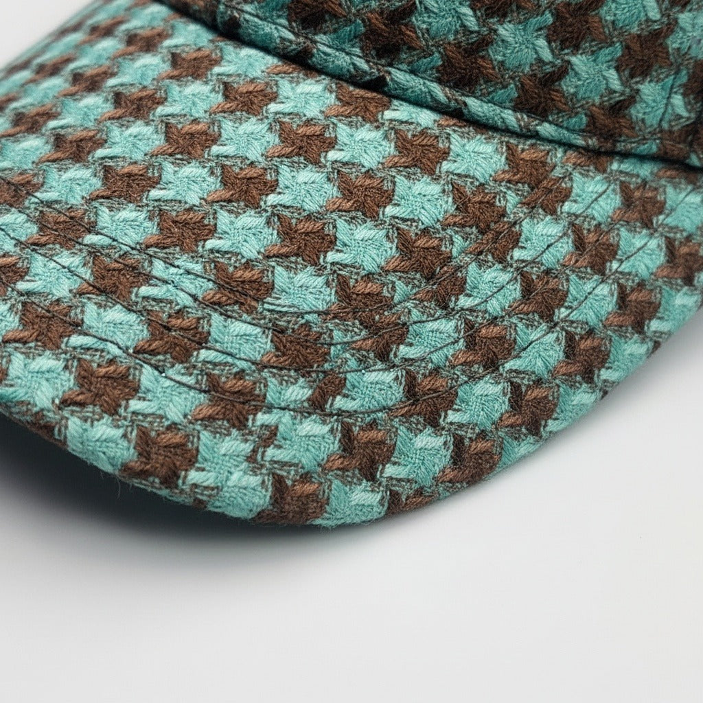 Men’s Houndstooth Check Baseball Cap with Curved Brim