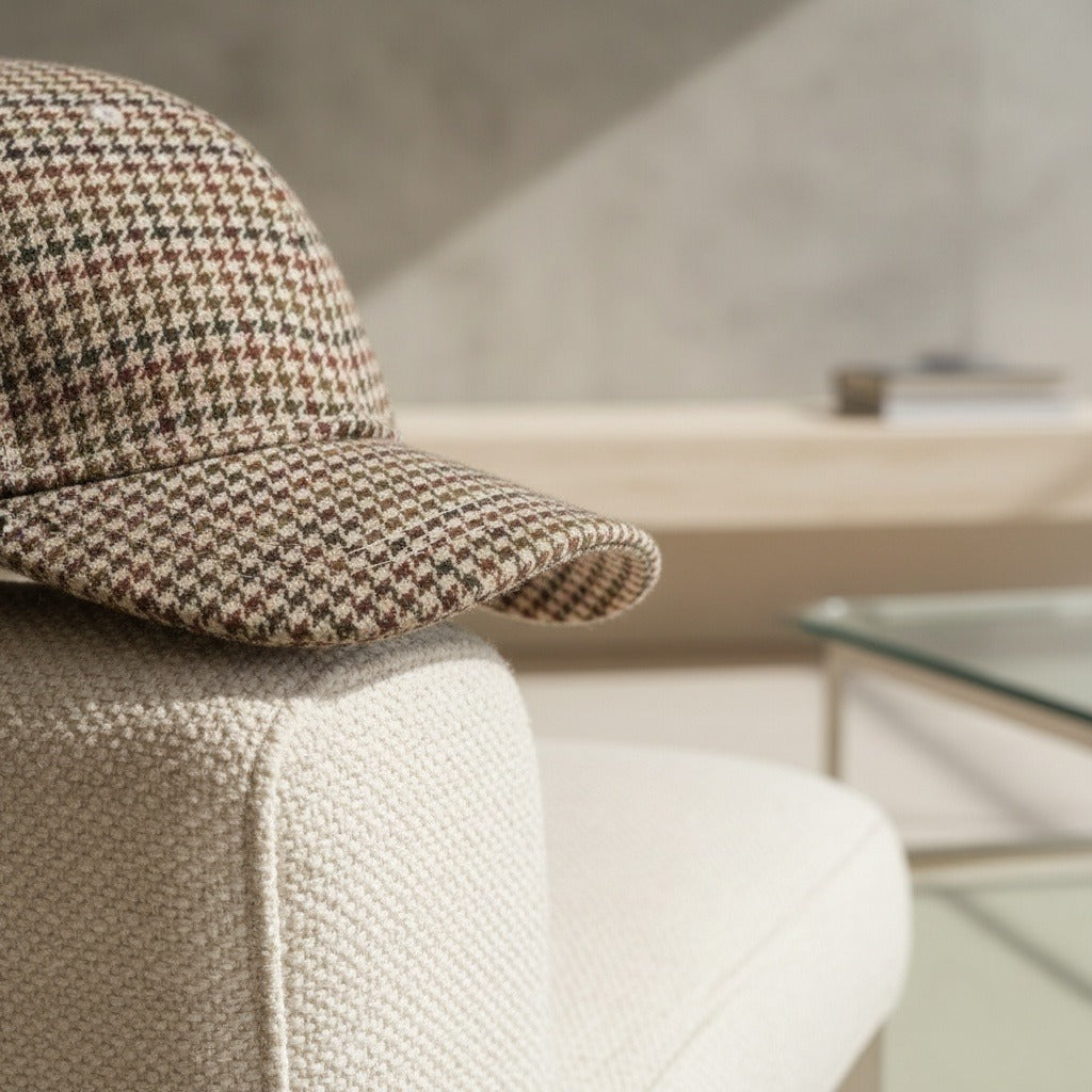 Men’s Houndstooth Check Baseball Cap with Curved Brim
