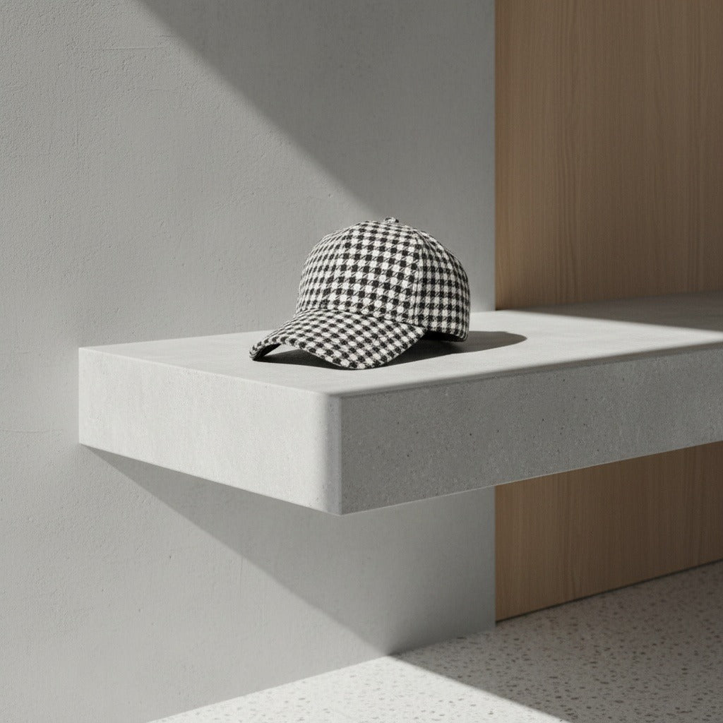 Men’s Houndstooth Check Baseball Cap with Curved Brim