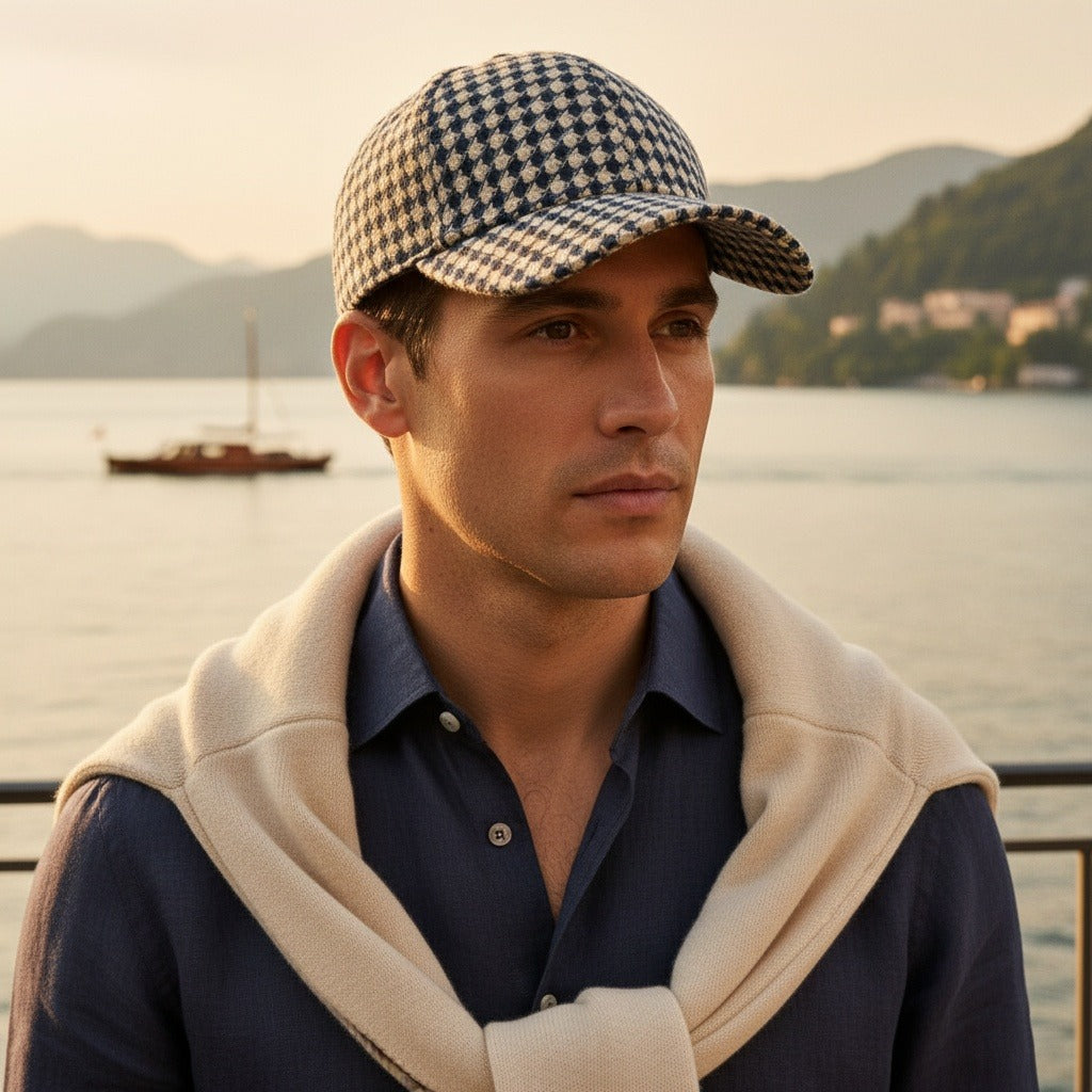 Men’s Houndstooth Check Baseball Cap with Curved Brim