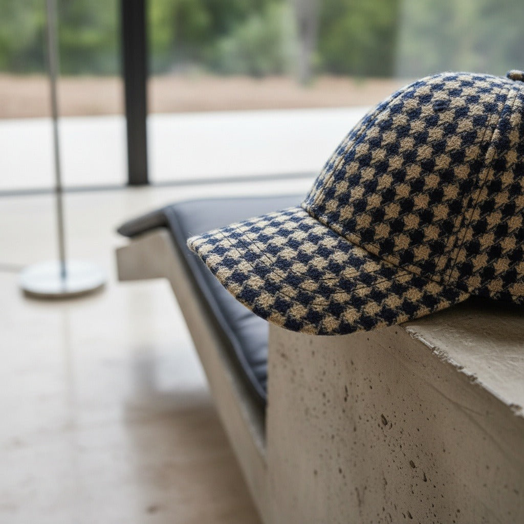 Men’s Houndstooth Check Baseball Cap with Curved Brim