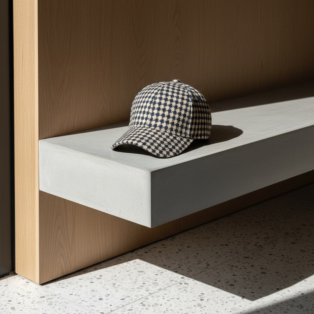 Men’s Houndstooth Check Baseball Cap with Curved Brim
