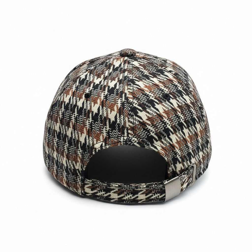 Men’s Houndstooth Check Baseball Cap with Curved Brim