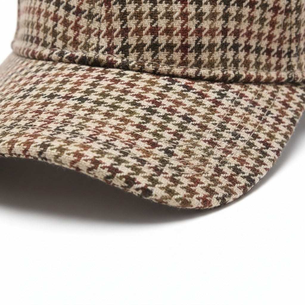 Men’s Houndstooth Check Baseball Cap with Curved Brim