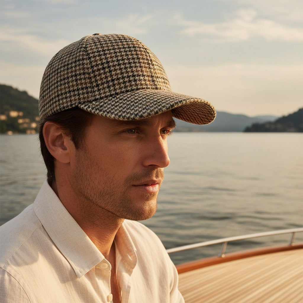 Men’s Houndstooth Check Baseball Cap with Curved Brim