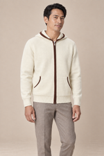 Men’s 100% Cashmere Full-Zip Hoodie with Contrast Trim