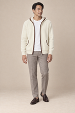 Men’s 100% Cashmere Full-Zip Hoodie with Contrast Trim