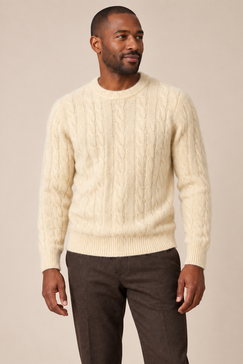 Men’s 100% Pure Cashmere Cable-Knit Crew-Neck Jumper