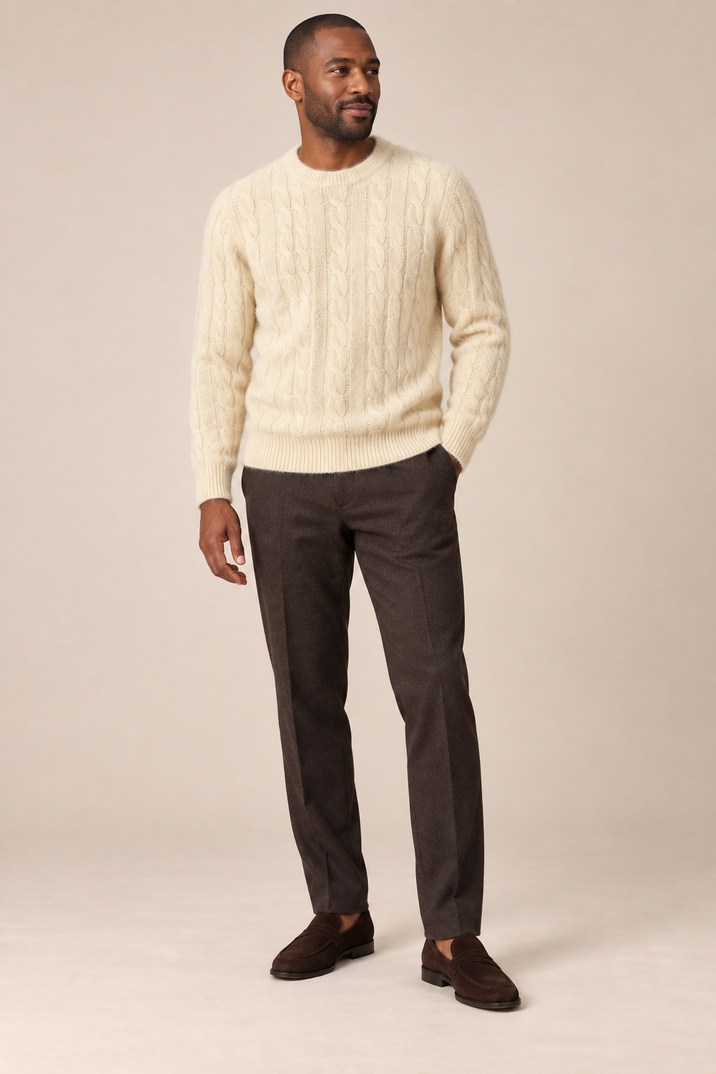 Men’s 100% Pure Cashmere Cable-Knit Crew-Neck Jumper