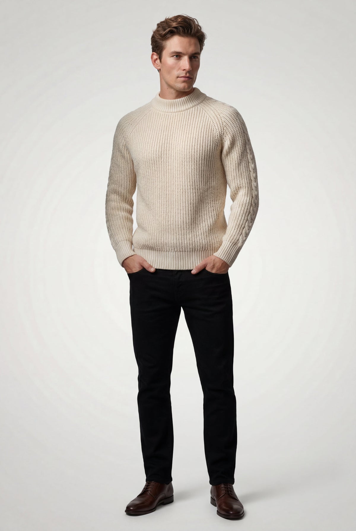 Men's Chunky Knit Crew Neck Jumper with Ribbed Texture