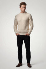 Men's Chunky Knit Crew Neck Jumper with Ribbed Texture