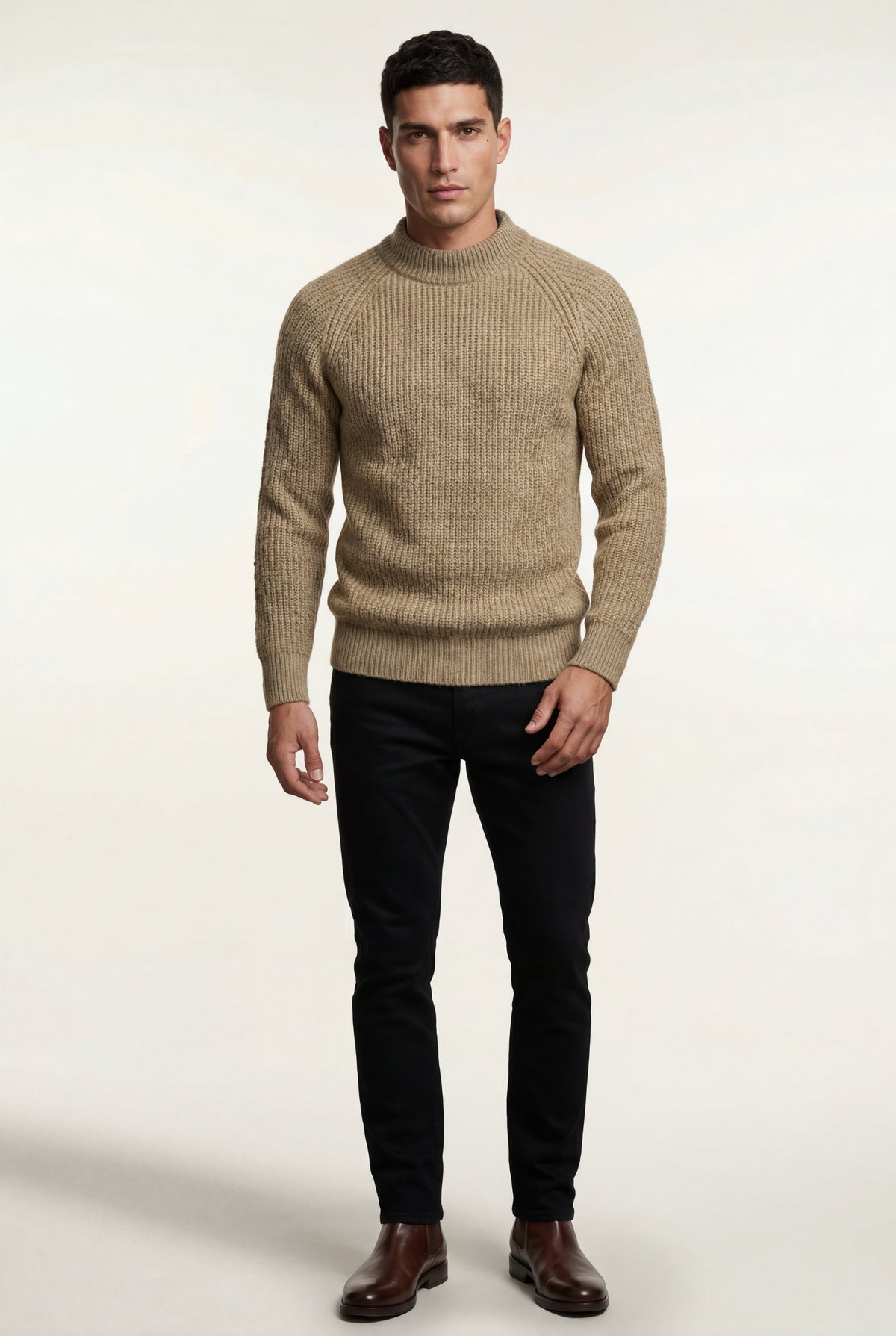Men's Chunky Knit Crew Neck Jumper with Ribbed Texture