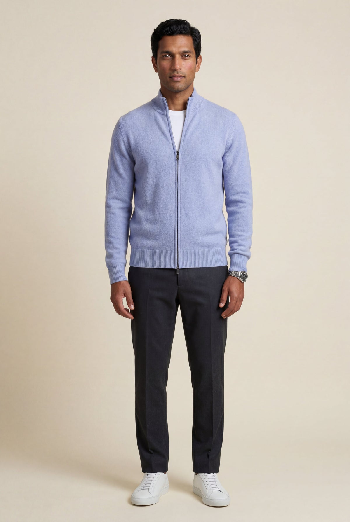 Men's Textured Knit Zip Up Cardigan