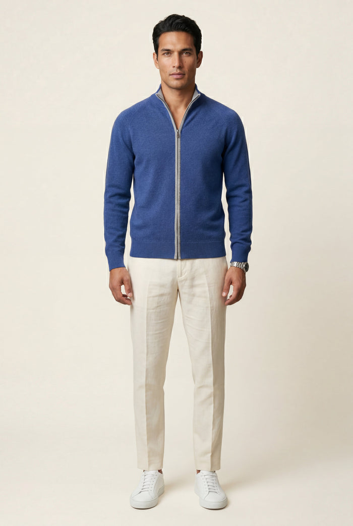 Men's Textured Knit Zip Up Cardigan