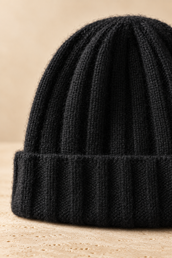 Men’s 100% Cashmere Ribbed Knitted Beanie Hat