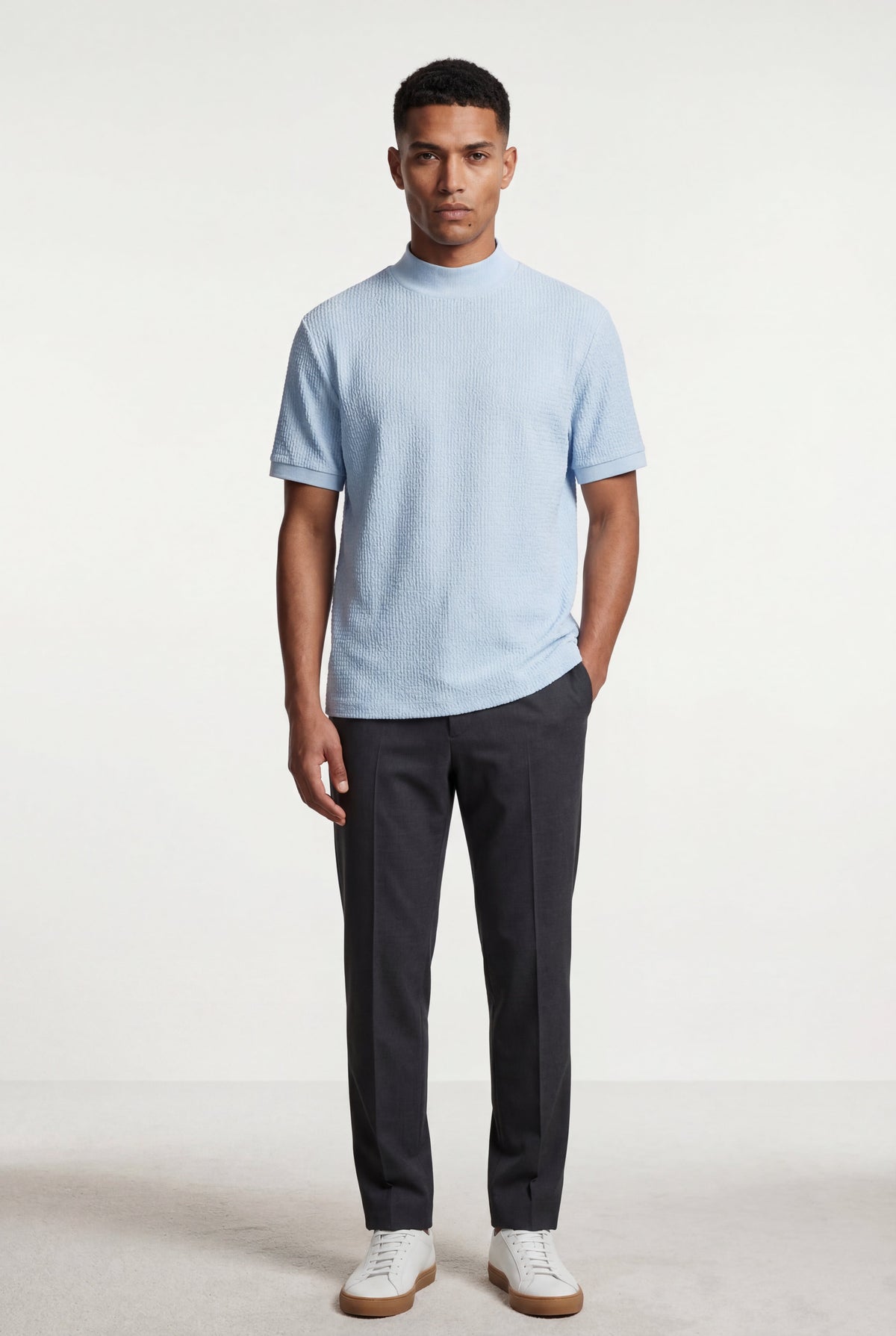 Men's Cable Knit Mock Neck T-Shirt