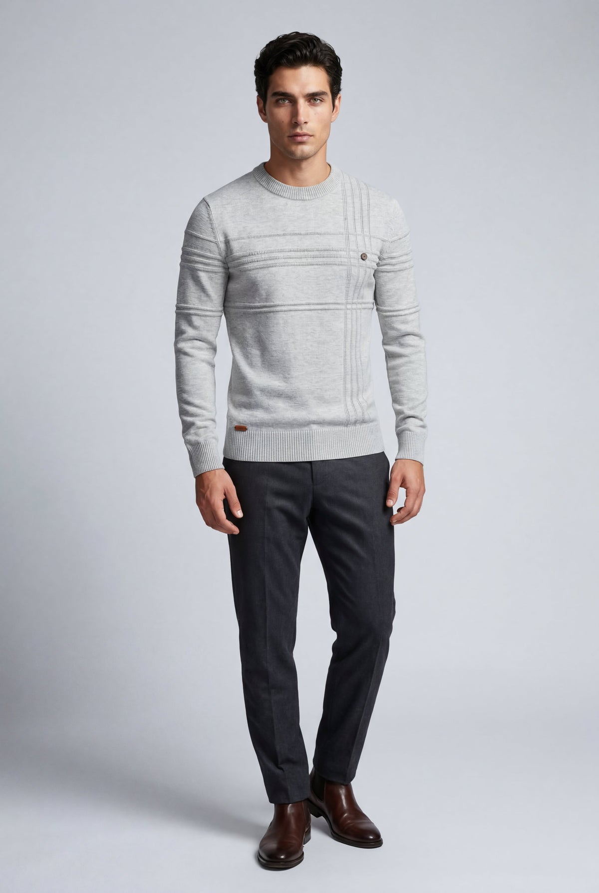 Men's Textured Crew Neck Jumper