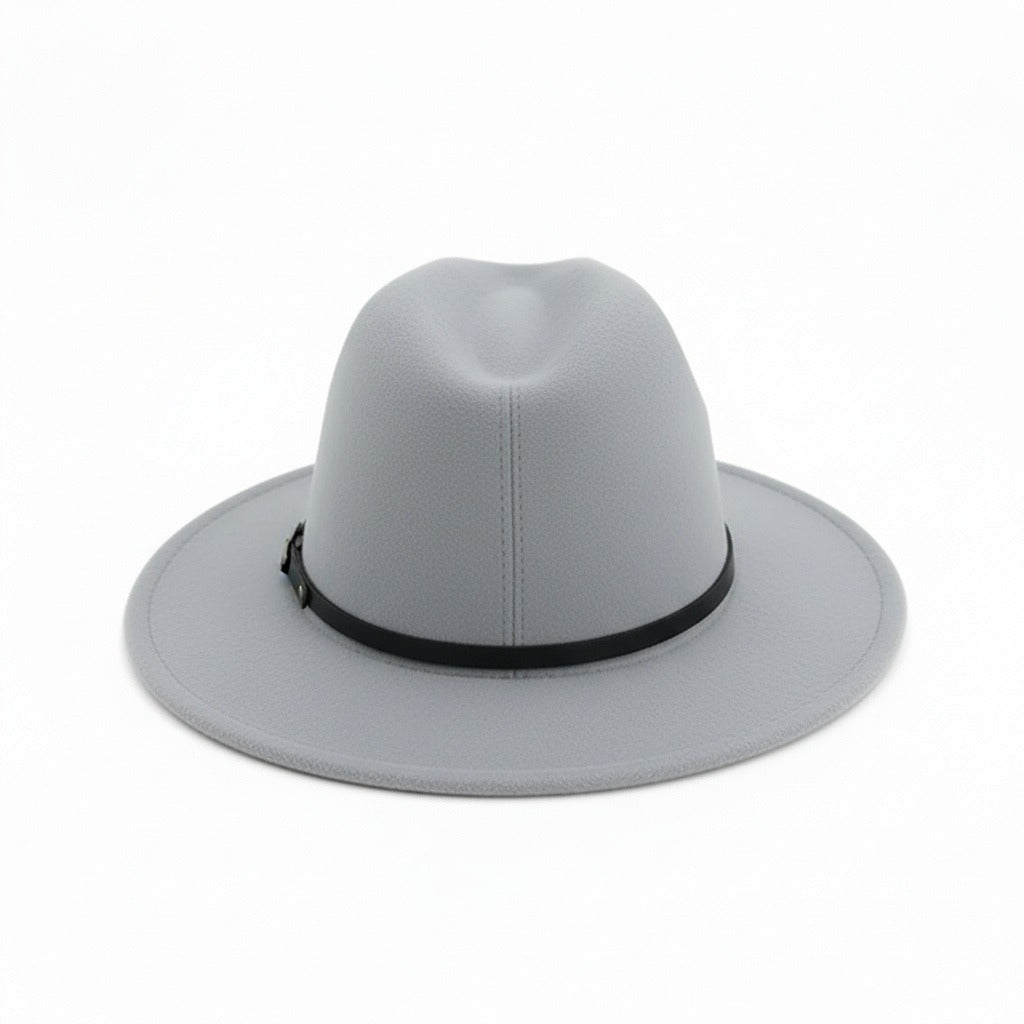 Men’s Felt Fedora Hat with Wide Brim and Buckle Band