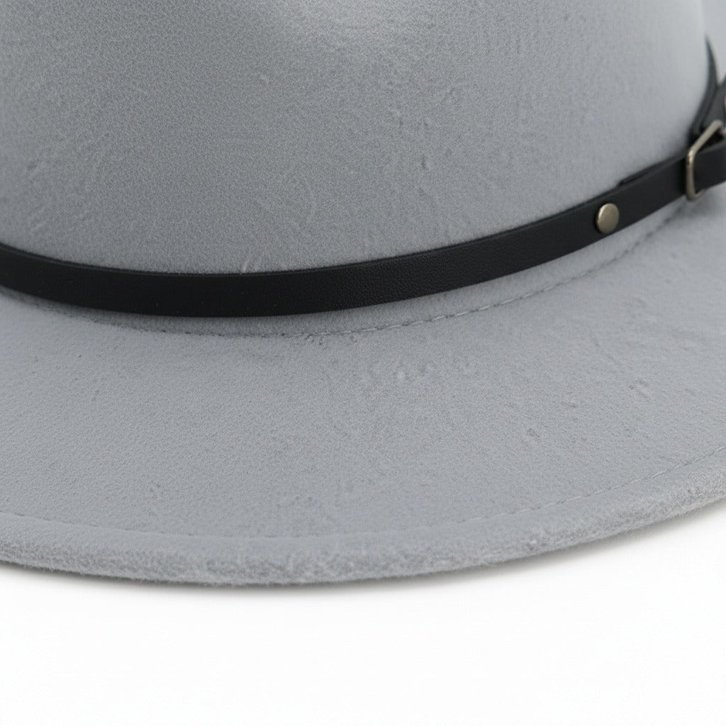 Men’s Felt Fedora Hat with Wide Brim and Buckle Band