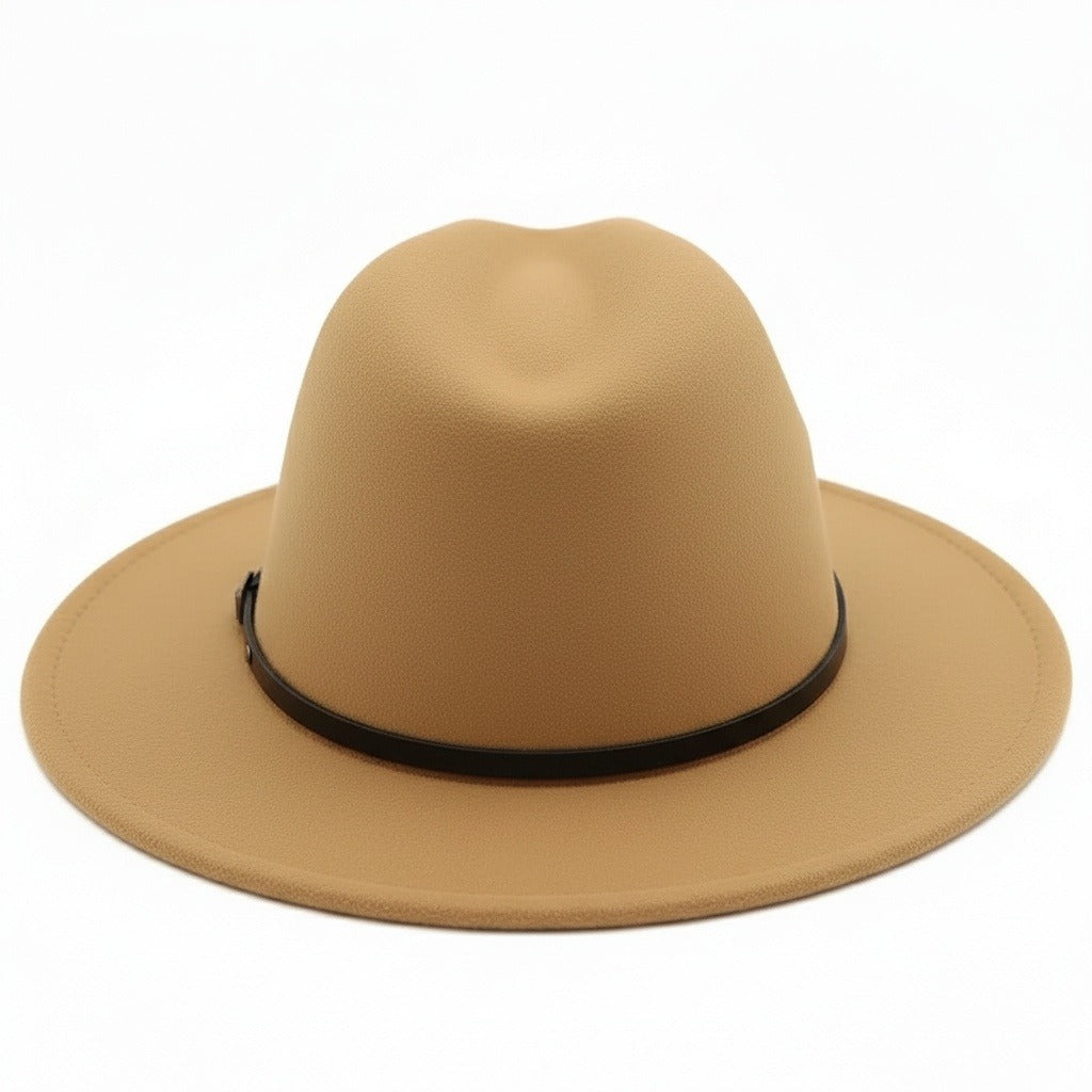 Men’s Felt Fedora Hat with Wide Brim and Buckle Band