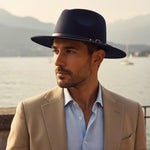 Men’s Felt Fedora Hat with Wide Brim and Buckle Band