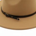 Men’s Felt Fedora Hat with Wide Brim and Buckle Band