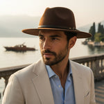 Men’s Felt Fedora Hat with Wide Brim and Buckle Band
