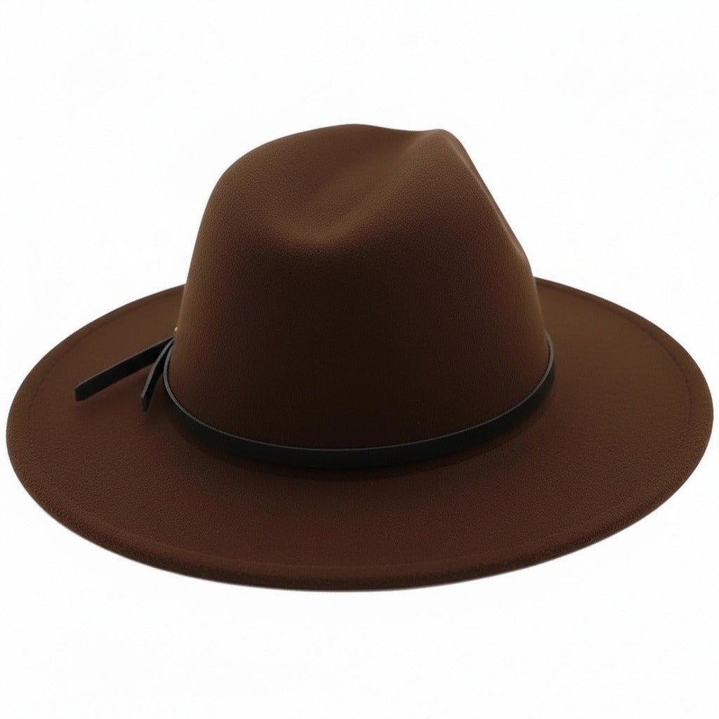Men’s Felt Fedora Hat with Wide Brim and Buckle Band