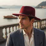 Men’s Felt Fedora Hat with Wide Brim and Buckle Band