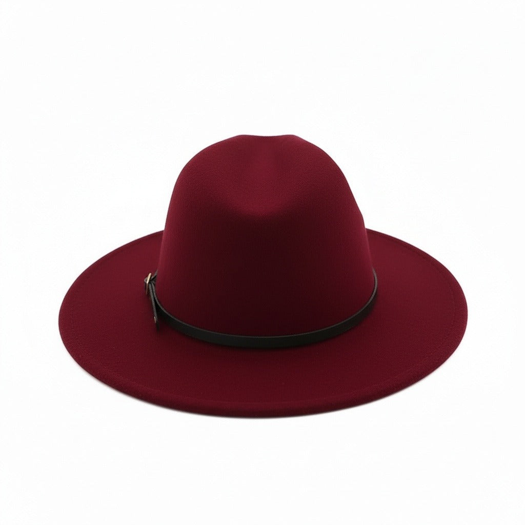 Men’s Felt Fedora Hat with Wide Brim and Buckle Band