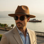 Men’s Felt Fedora Hat with Wide Brim and Buckle Band