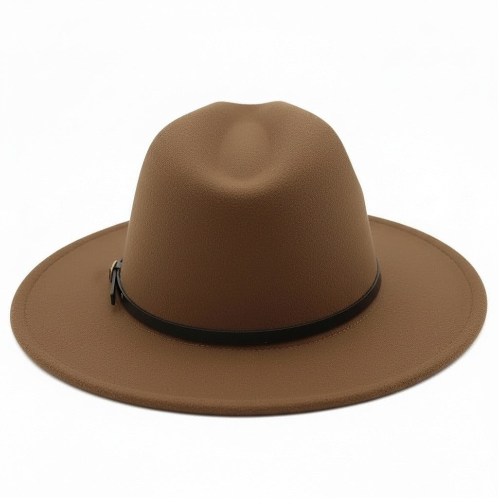 Men’s Felt Fedora Hat with Wide Brim and Buckle Band